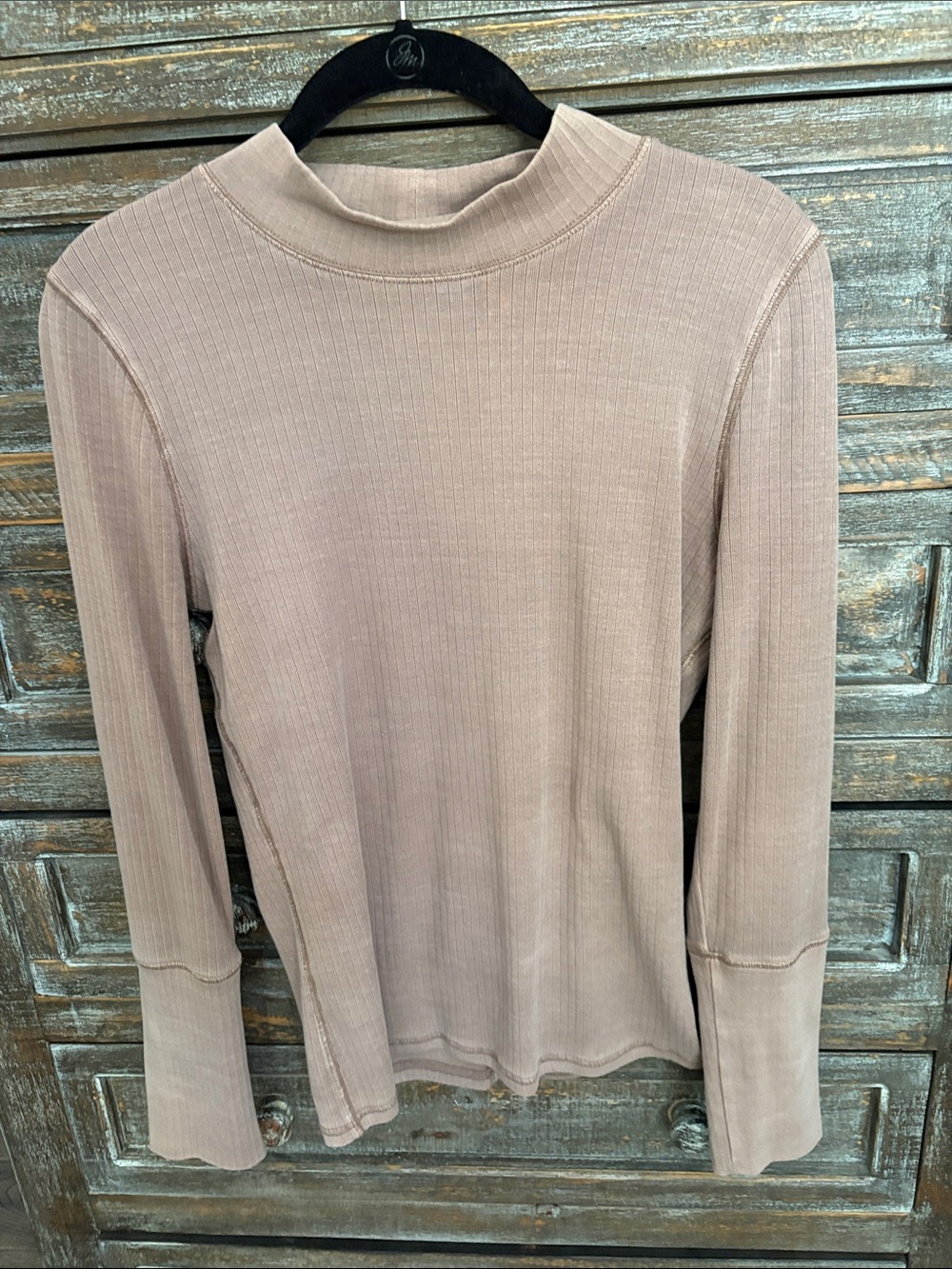 Free People Ribbed Mock Neck Long Sleeve Top - Mauve Taupe